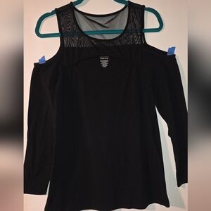 Torrid Black Cold Shoulder Long Sleeve Mesh Top